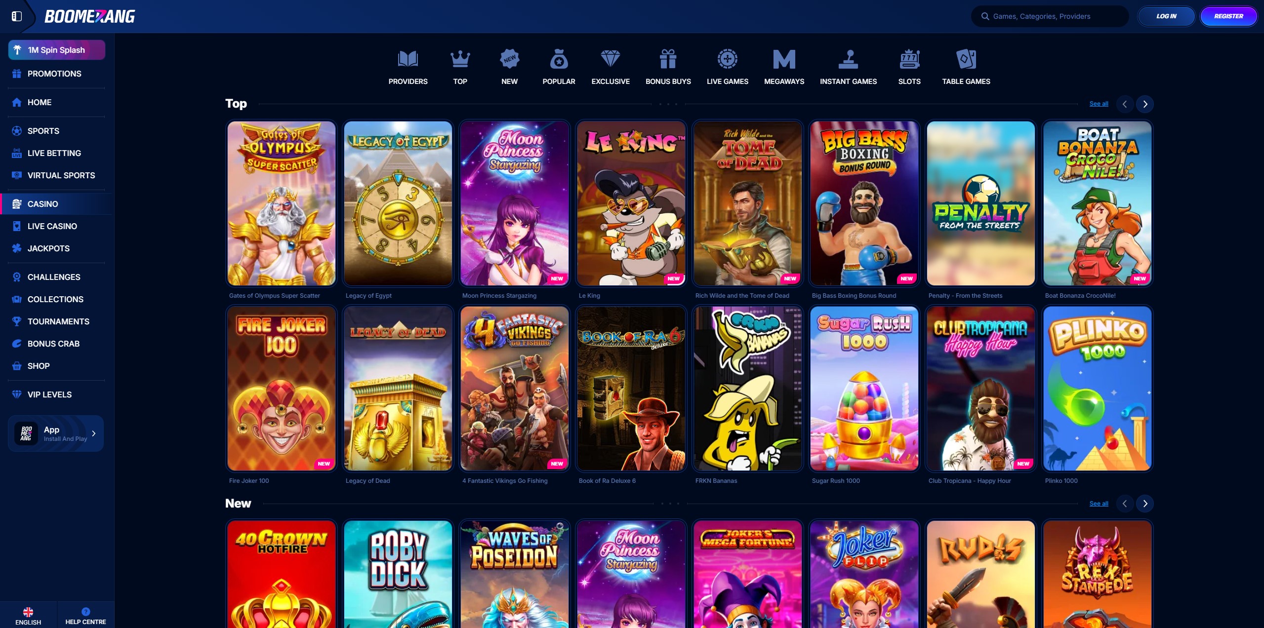 Vielfalt an Boomerang Casino Games